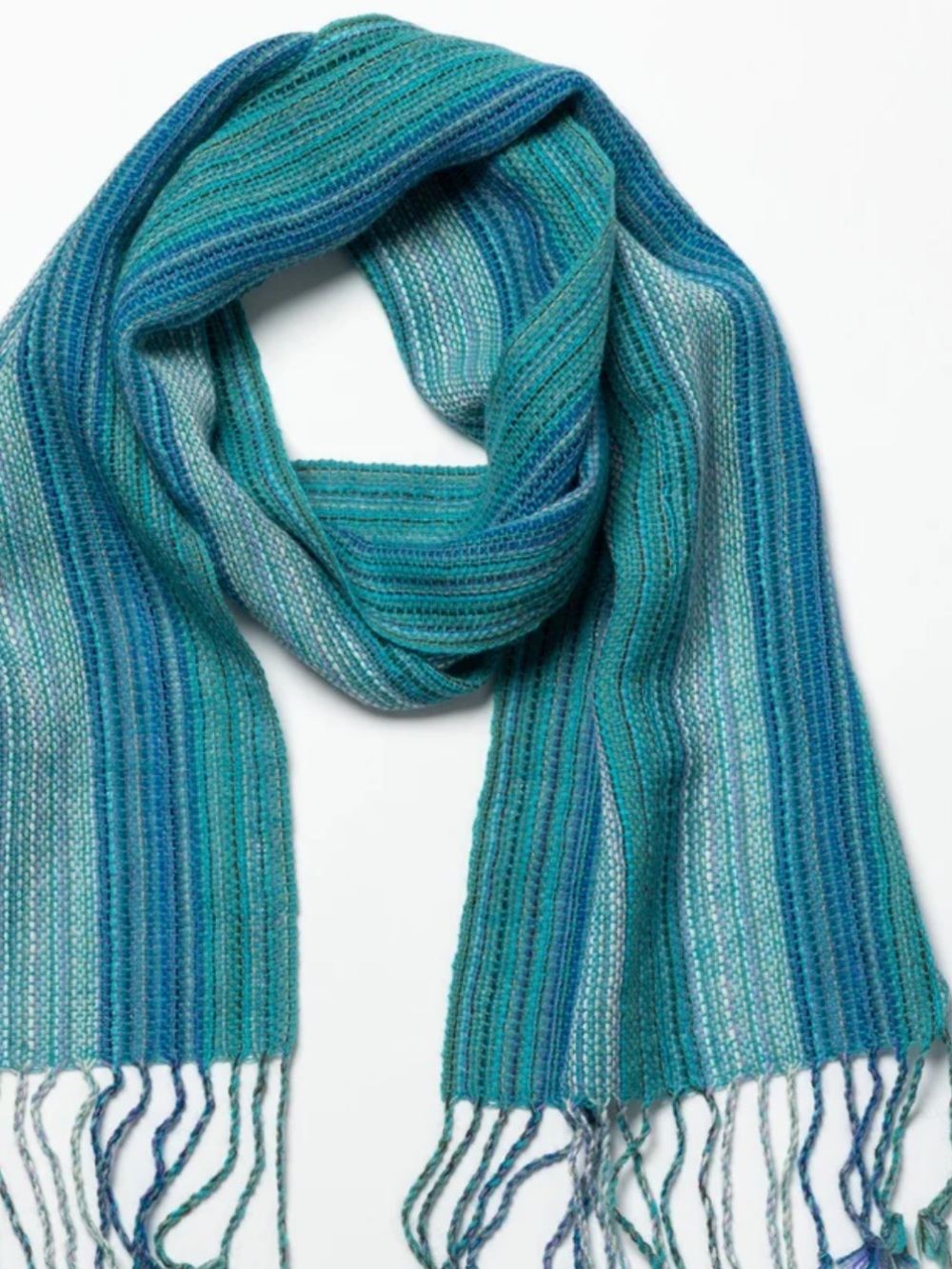 Jalsu Uma Hand-loomed Alpaca Scarf Blue with Fringe